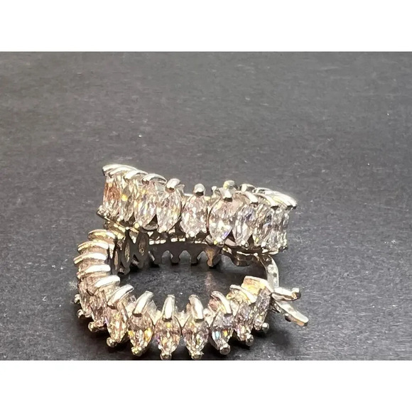 Marquis cut CZ hoop earrings in sterling silver - Picture 3 of 11